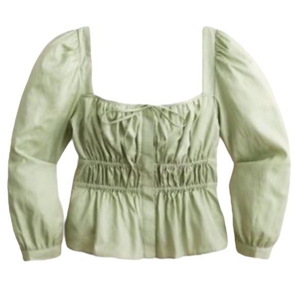 NWT J. Crew Cinched Squareneck Ruched Peplum Blouse in Pistachio - Picture 1 of 7